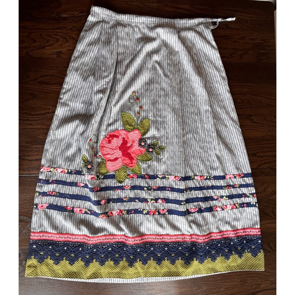 OOAK Handmade A-Line Long Skirt Gray Flower Boho - Appx Women size 12